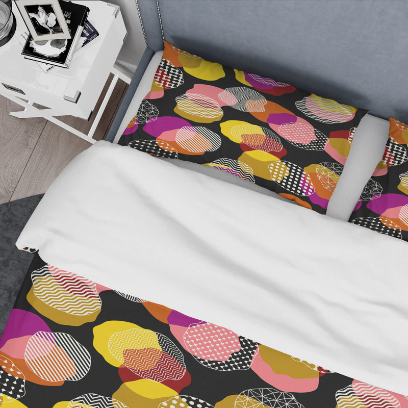 Ensemble de housse de couette en microfibre rose / jaune 3 pièces, Housse de couette pour grand lit et 2 taies décor
