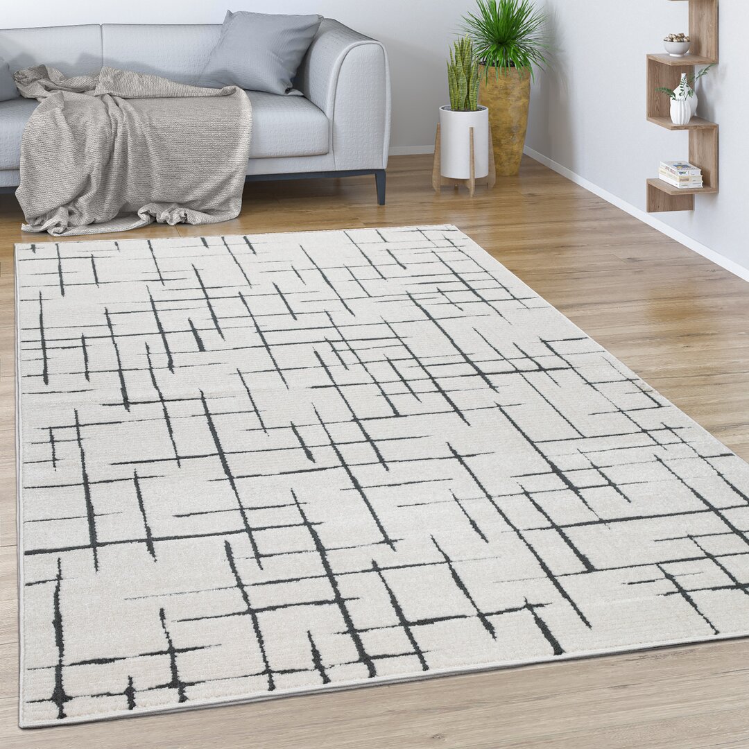 Carpet Living Room Short Pile With Modern Abstract Pattern Geometric Cream Grey