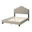Lit double avec tête de lit tapissier, tissu gris, lit moderne confortable pour la chambre à coucher, tête de lit arquée et structure en bois