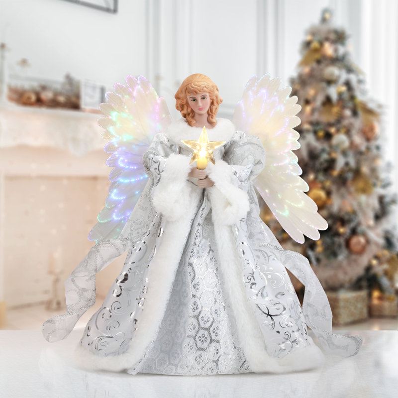 12" White Porcelain Fiber Optic Angel Tree Topper