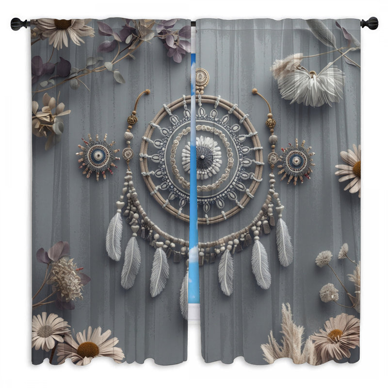 Rideaux Boho Dreamcatcher avec plumes, 40 po x 80 po - 2 panneaux, Transparent