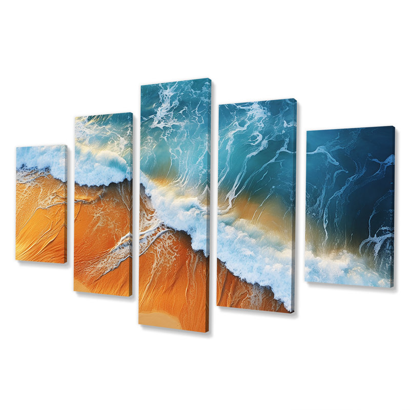Bleu et orange, plage rétro, vue aérienne III - Plage côtière, art mural sur toile