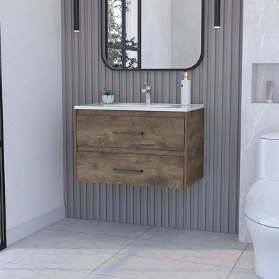 Meuble-lavabo mural pour salle de bain Alma, brun foncé / blanc
