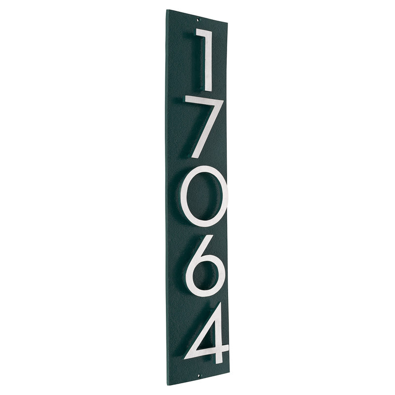 Floating Modern 4" Number Vertical Address Plaque (5 Digits), Hunter Green, Satin Nickel Two Tone