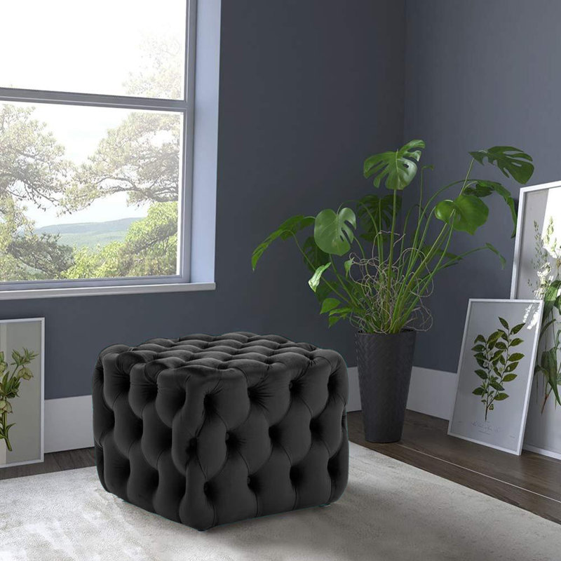 Crooks 75cm Wide Tufted Square Ottoman, Black