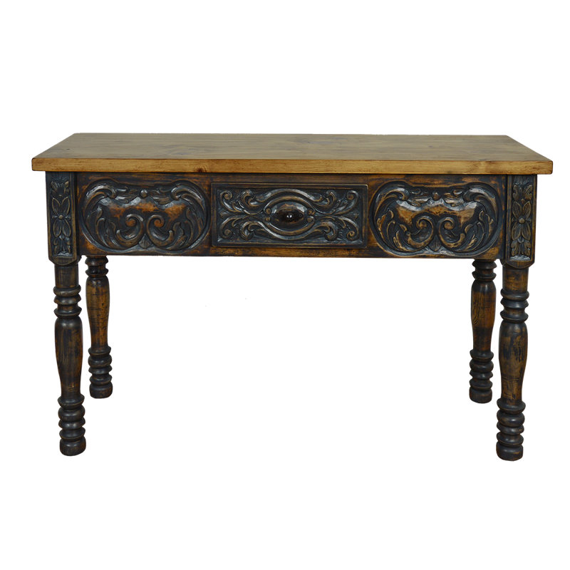 Console Smoky Mountain sculptée à la main avec pieds tournés, Enduit noir