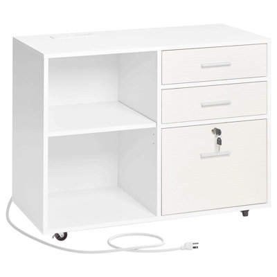 3 Drawer Wooden File Cabinet Mobile Filing Cabinet With Light Strip White