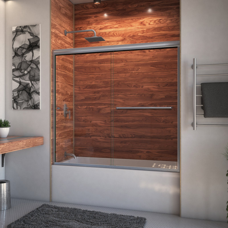 Ete 72" W x 57.38" H Bypass Frameless Tub Door, Left Opening, Brushed Nickel