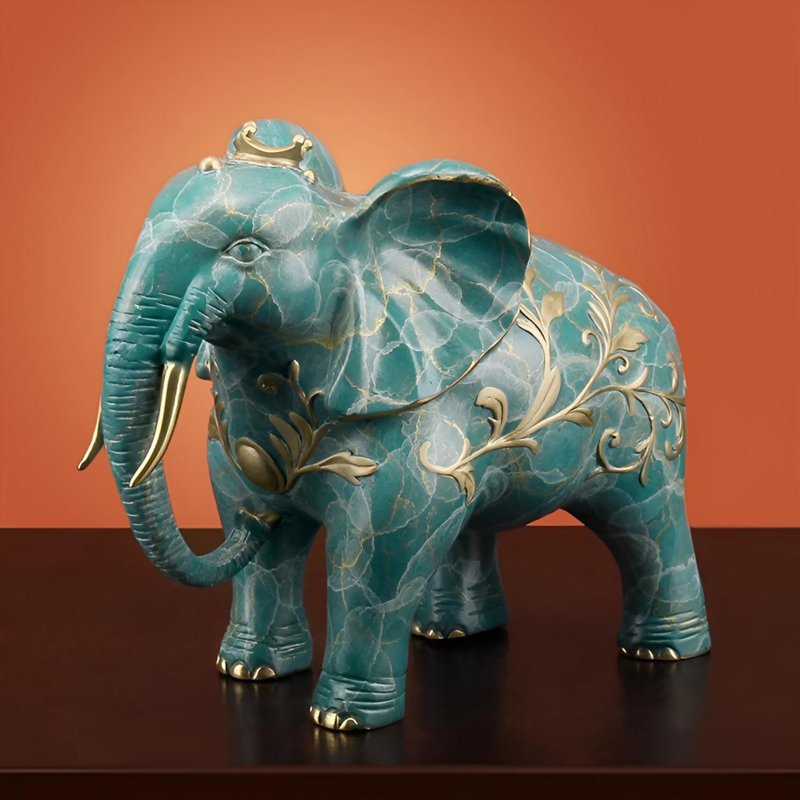 Sculpture artistique d'éléphant en laiton - décor traditionnel chinois, H 8,66 po x l 11,02 po x P 5,12 po