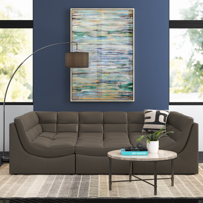 Pendik Faux Leather Sectional Symmetrical, Gray Faux Leather