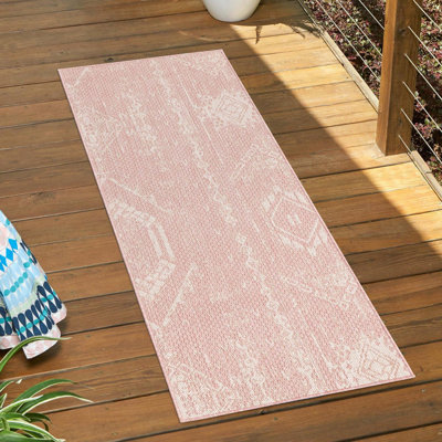 Tapis intérieur / extérieur rose en polypropylène tissé à la machine 9 pi 10 po x 13 pi Bomer