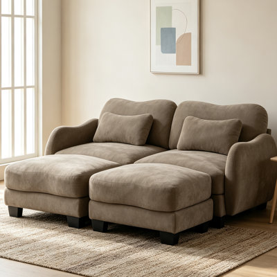 Causeuse en chenille avec 2 repose-pieds assortis, accoudoirs incurvés ergonomiques, coussins de soutien et coussin à la taille, canapé facile à assembler pour le salon