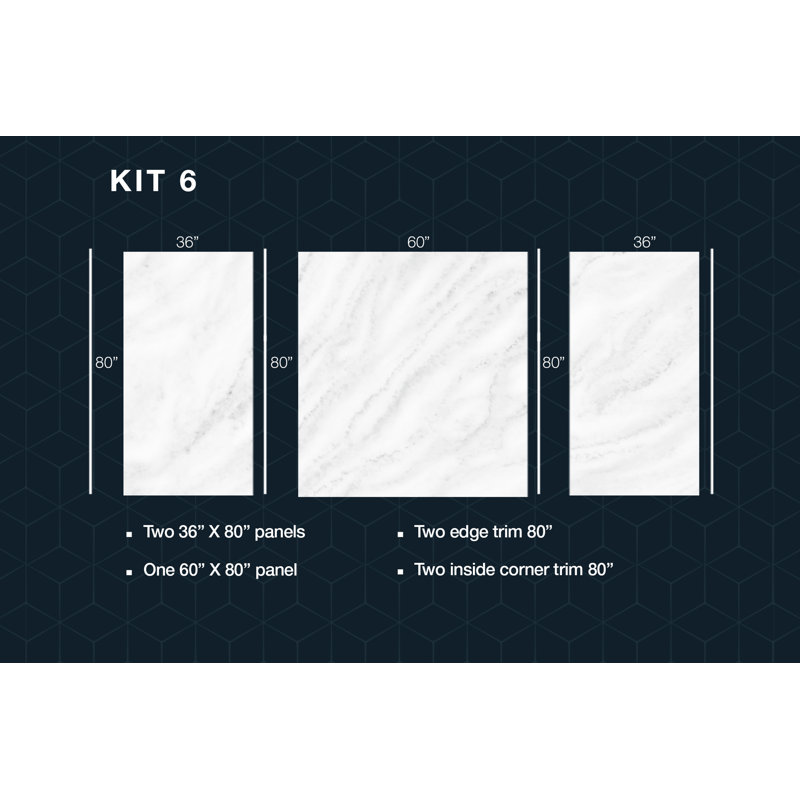 Polymarm 60" W 80" H 36" D Three Wall Composite Shower Wall Panel Surround - Seamless 60" Backwall, Carrara