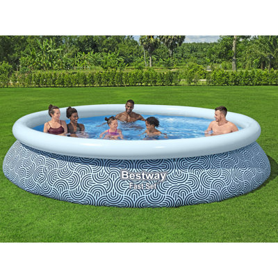 Bestway: Fast Set - 13' x 33" Inflatable Round Pool Set, Blue Abstract, Above Ground Swimming, Fill & Rise