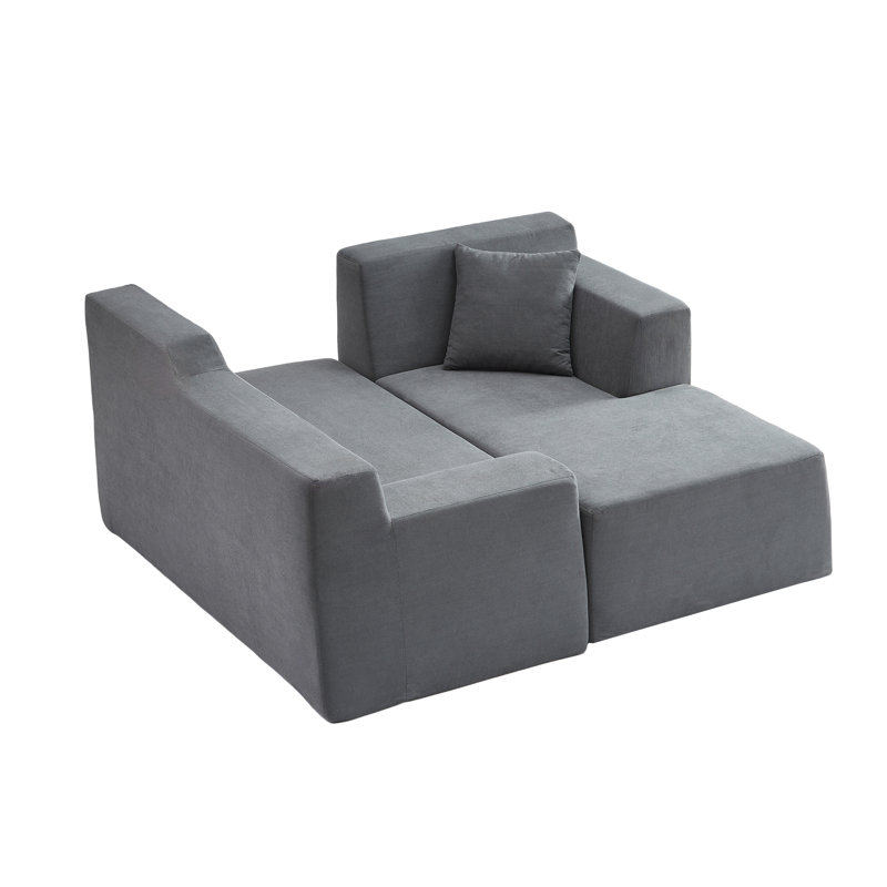 Canapé en L en velours côtelé avec dossier haut et coussins, Face à la droite, Polyester gris