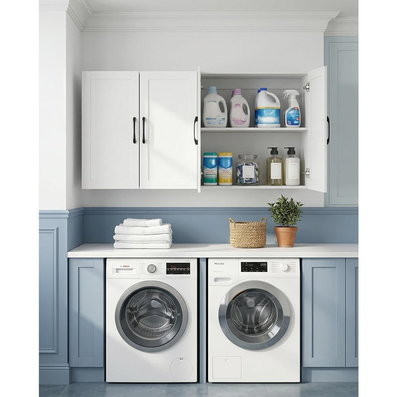 White Wall Mounted Storage Cabinet – Floating Laundry Room & Bathroom Cabinet