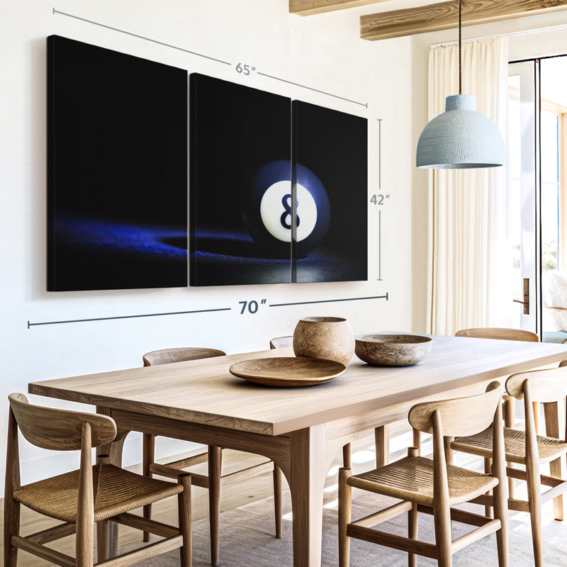«8 Ball», 3 pièces sur toile, H 42 po x l 65 po x P 1,25 po