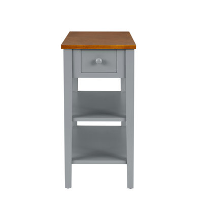 Narrow 2-Tone End Table With USB Charging Ports For Small Space, SOLID WOOD Table Legs