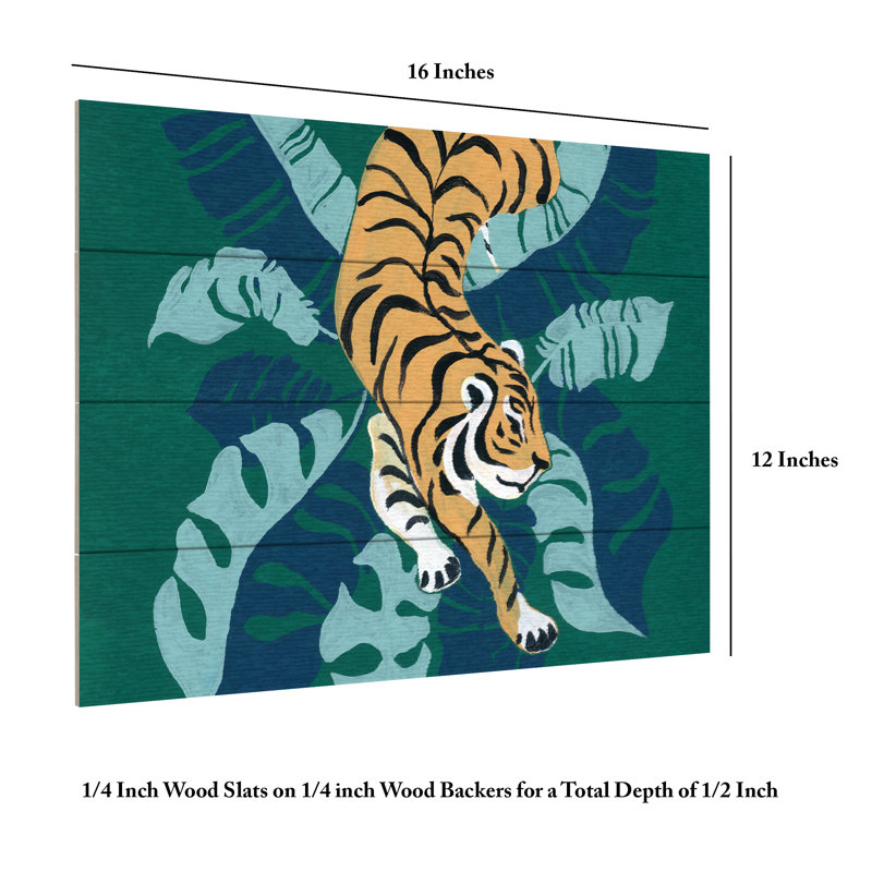Yvette St. Amant Prowling Tiger Wood Slat Art, 12" H x 16" W