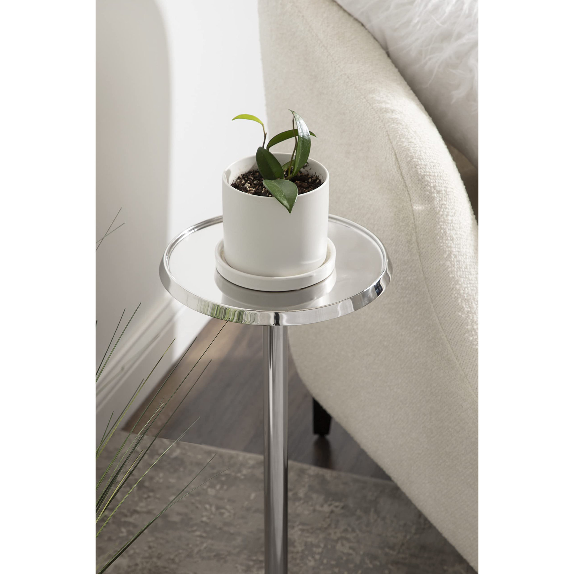 Deanna Iron End Table, Silver Base/ Silver Top, 24" H x 15" W x 15" D