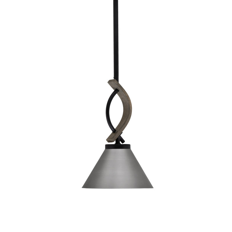 Mini-luminaire suspendu avec tige de métal Hallmann 14 po, H 10,75 po x l 7 po x P 7 po, Cône en nickel brossé