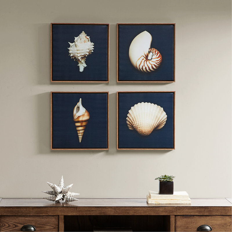 «Ocean Inspired 4», art mural sur toile, 12 po x 12 po, fond avec coquillages, par, art d'intérieur encadré, œuvre d'art