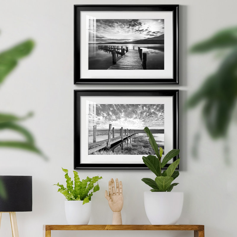 Evening Dock - Ensemble de 2 reproductions d'art sur toile encadrées, H 30,5 po x l 42,5 po x P 3 po, Noir, Pas de tapis