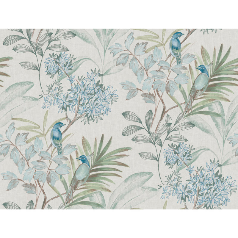 Handpainted Songbird Peel & Stick Floral Roll, Turquiose