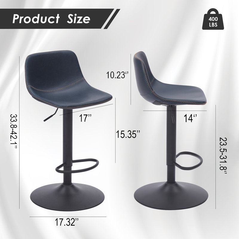 Tabouret de bar et de comptoir pivotant en cuir à hauteur réglable avec structure en métal, Noir