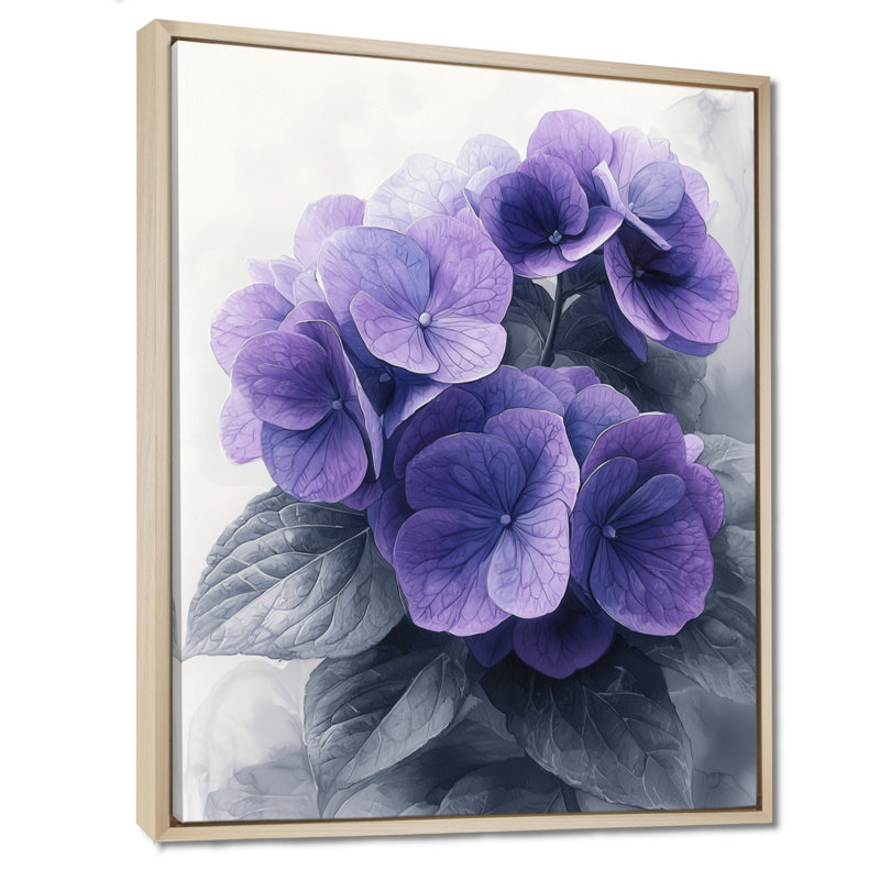 Purple Highlight Hydrangea I - Floral Wall Art Living Room, Floater Framed Print, Cream, 20" H x 12" W