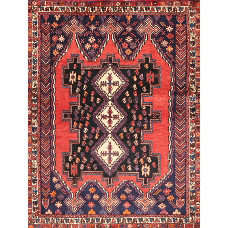 Tapis traditionnel rouge / noir Linnie, Rectangle 2 pi x 4 pi