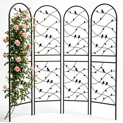 Ensemble de 4 treillis de jardin en métal 85 po x 19 po - Treillis d'extérieur robuste antirouille pour plantes grimpantes, support de fleurs thermolaqué noir avec décoration papillon pour vigne, rose, concombre, haricot