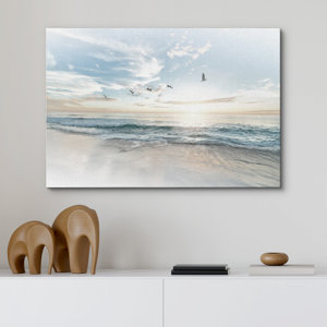 Coastal Beach Sunrise on The Beachy Scene Seagull Coastal Modern Large Canvas Print Wall Art Bedroom Decoration