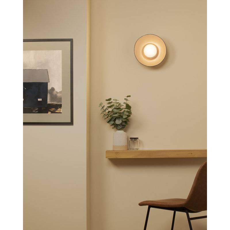Rana Ceramic Flush Mounted Sconce, Carbon Matte Black/Champagne Gold