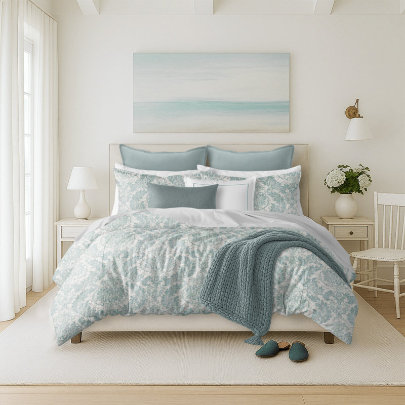 Bella Comforter Set, California King Comforter + 2 Shams, Aqua
