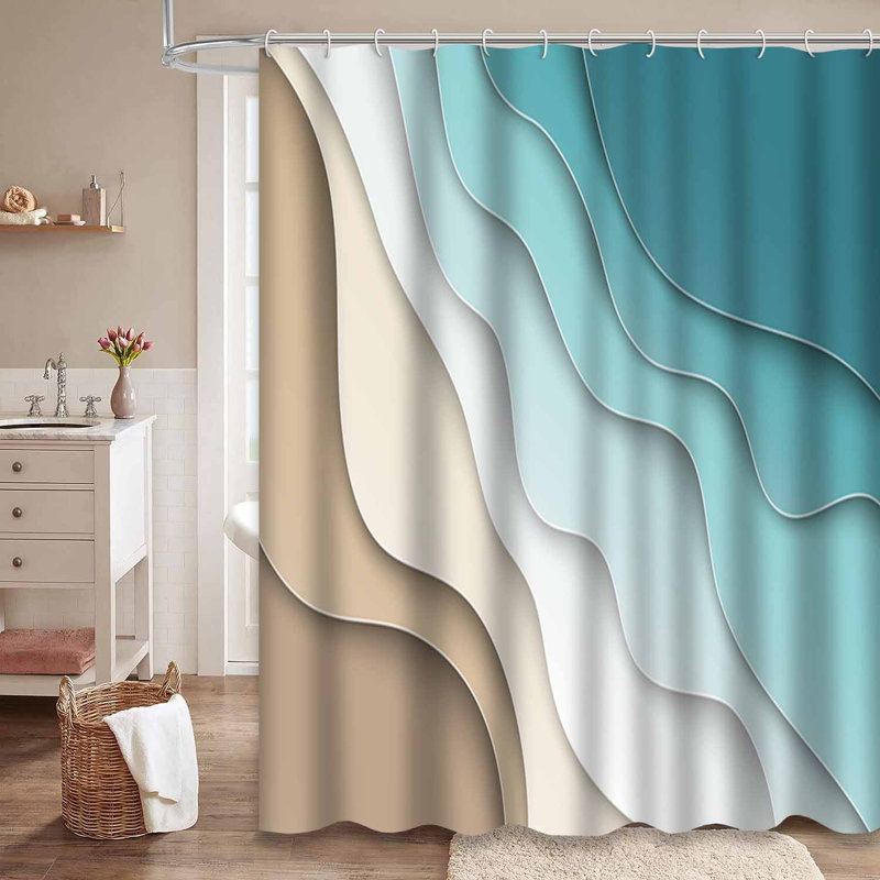 Rideau de douche imperméable à motif de vagues bleues avec 12 crochets, L 72 po x l 72 po