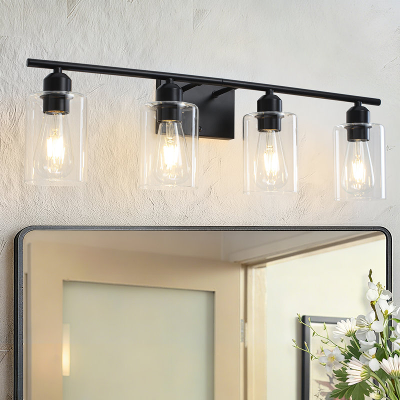 Éclairage de salle de bain 4 lumières à intensité variable avec abat-jour transparent