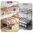 Metal Pipe Twin-Over-Twin Bunk Bed with LED Lights, Charging Station, 2 Lockable Drawers & Storage Bag-88633241