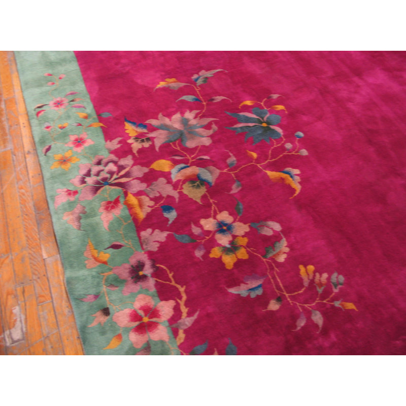 Rectangle Chinese Wool Room Size - Art Deco 1920s Antique Coral Knotted Rug