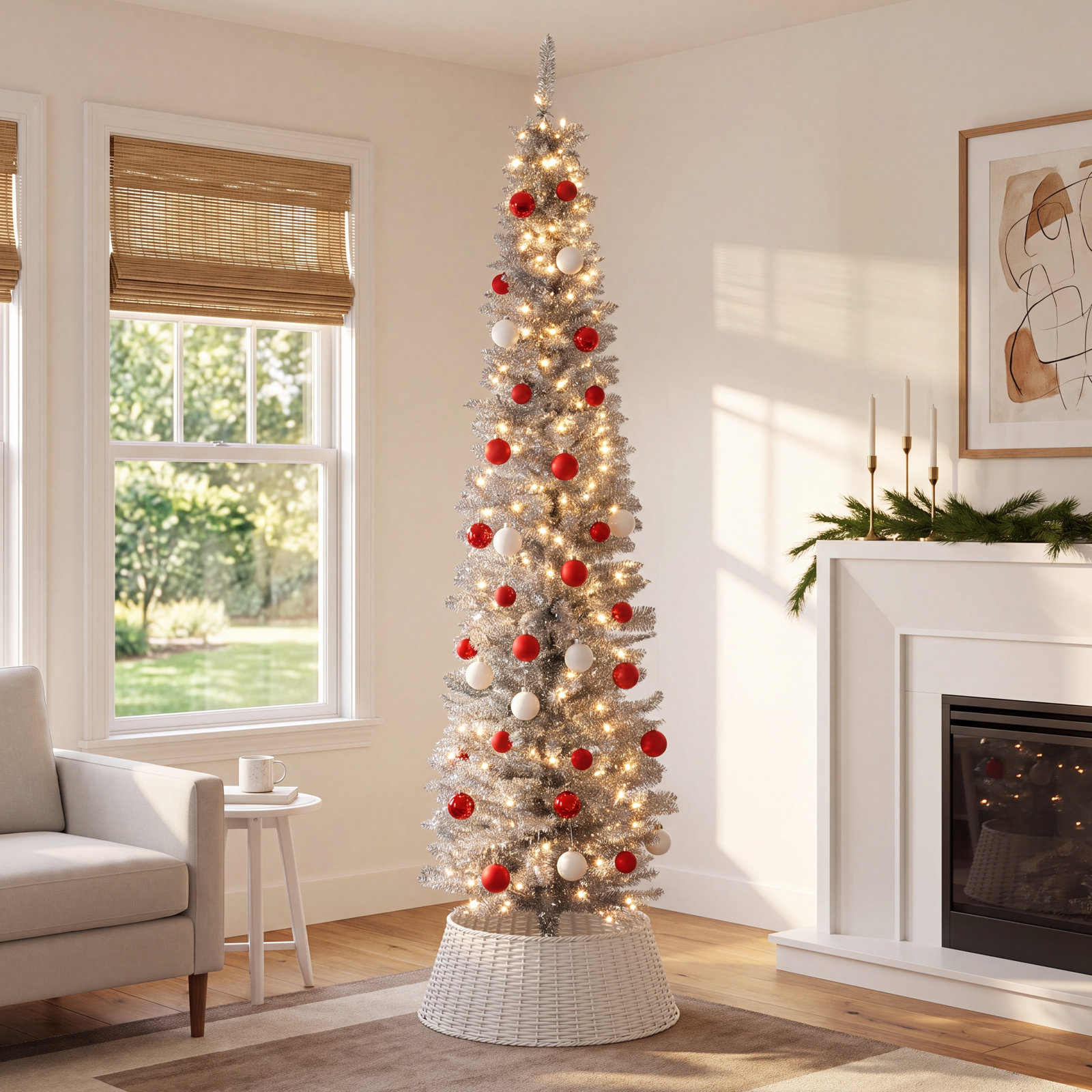 Silver Pre-Lit Pine Christmas Tree, 6'