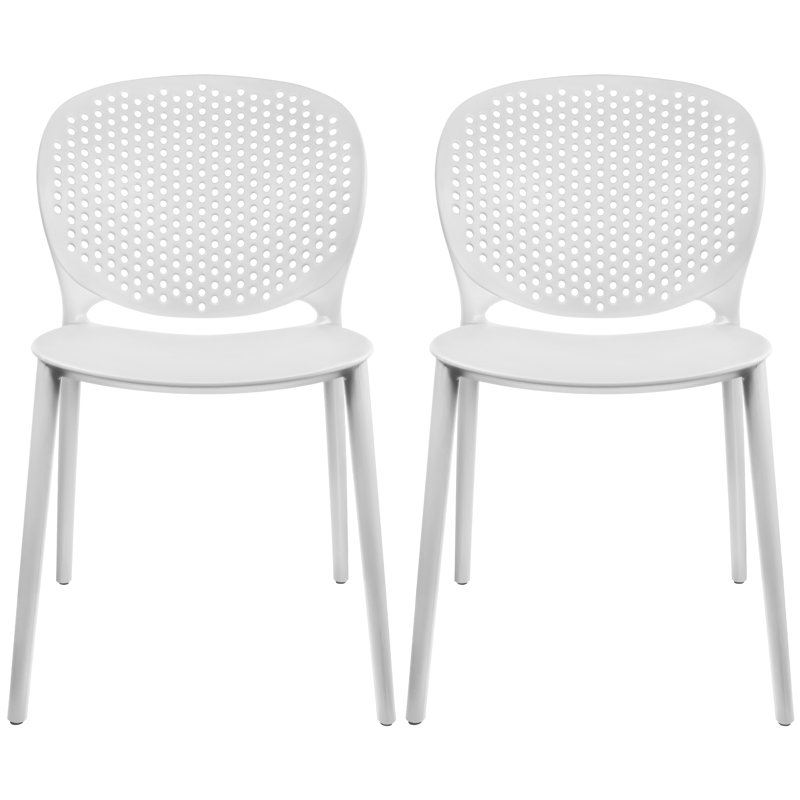 Chaise de salle à manger à dossier perforé en plastique scandinave Minimalist Modern Farmhouse, chaise de patio intérieure et extérieure empilable, siège résistant aux intempéries pour la cuisine, le restaurant, le balcon, le porche, la cour, blanc