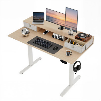 48x24" Electric Standing Desk with Monitor Stand & Memory Controller – Adjustable Height Desk with 2 Presets, Dual Drawers & Open Storage – Ergonomic Computer Desk for Home Office, 160 lbs Capacity