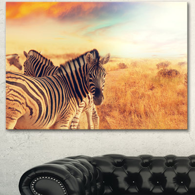 «Zebras Herd in Field at Sunset», art africain