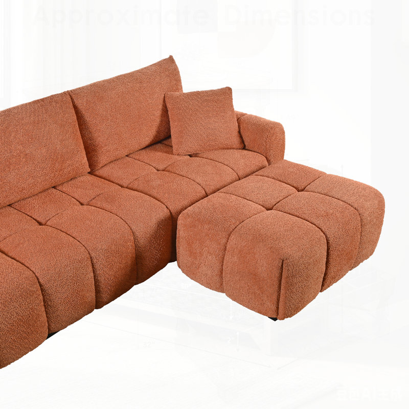 Canapé modulaire modulaire en forme de L, siège très grand, conception à tirette, repose-pieds mobile, mousse haute densité et structure en métal et bois robuste en tissu bouclé