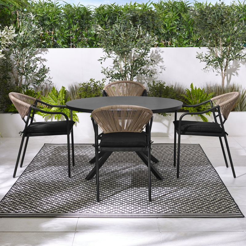 Rosston 4 Seater Garden Dining Table Set with 4 Alvino Dining Chairs for Modern Patio, Black