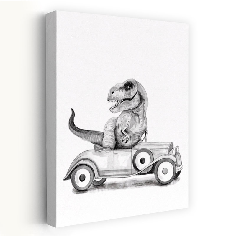 T-Rex dans une voiture - art de voiture rétro de dinosaure Trex, H 60 po x l 40 po