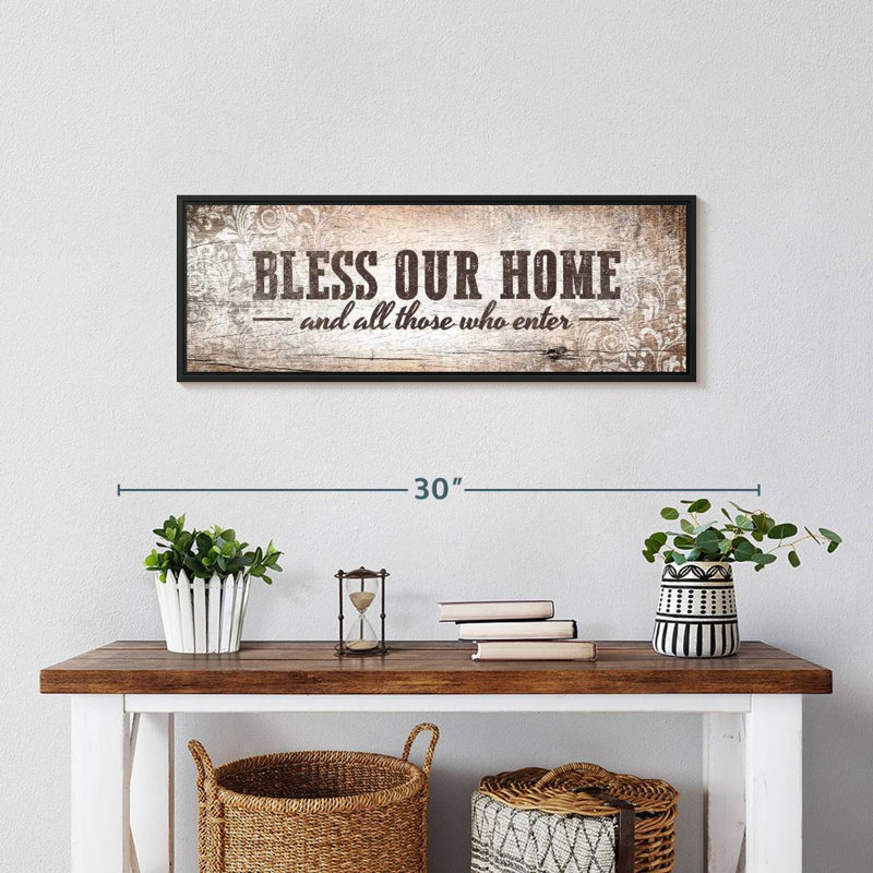 Plaque murale «Bless Our Home», 25 po x 9 po, Cadre flottant noir