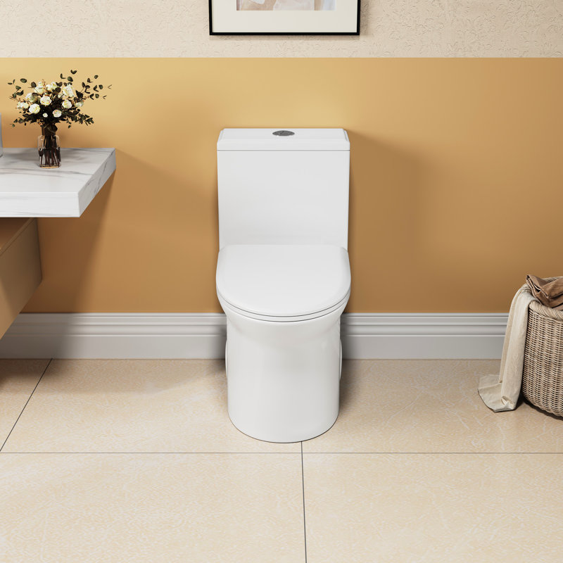One Ceramic Toilet, 1.1/1.6 Flushing, 15.55 In Comfort Height, White, Soft Close Seat, And Approved White &