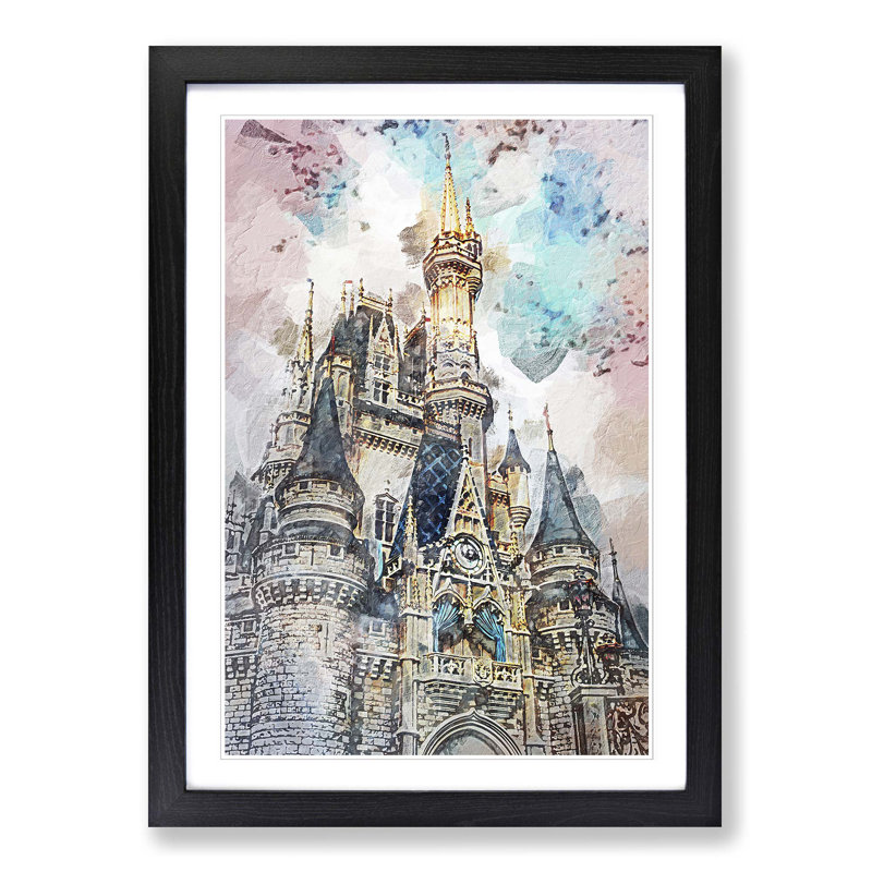 Magic Kingdom in Orlando Florida in Abstract - Picture Frame Painting Print on MDF, Black, 76cm H x 50cm W x 2cm D