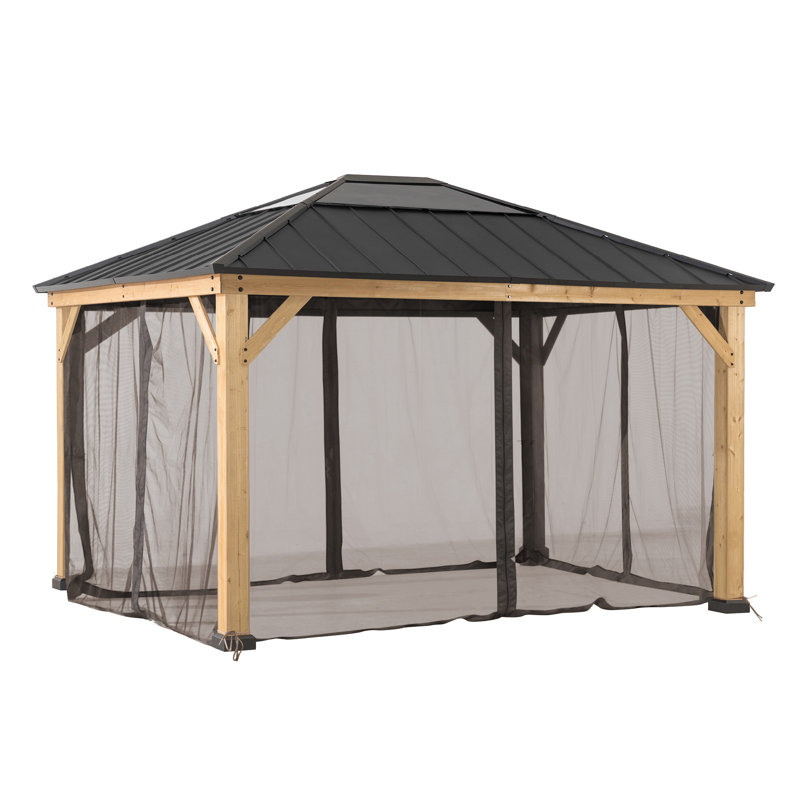 Khaki Polyester Mosquito Netting for 11x13 ft. Wood Gazebo